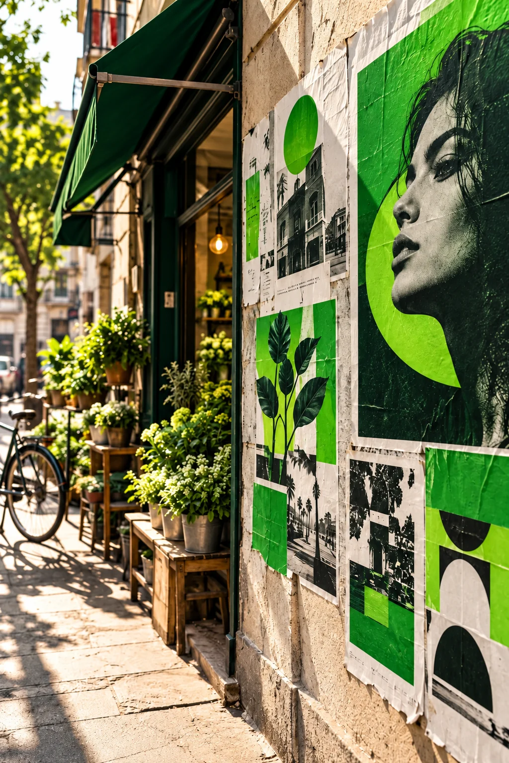 Printed campaign posters outside a neighborhood storefront